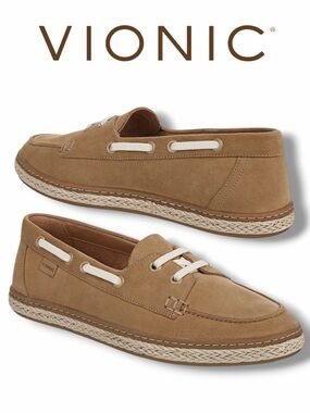 Vionic Women’s Bay Loafer Suede Boat Shoe  in the Size 9.5 in Sand Color